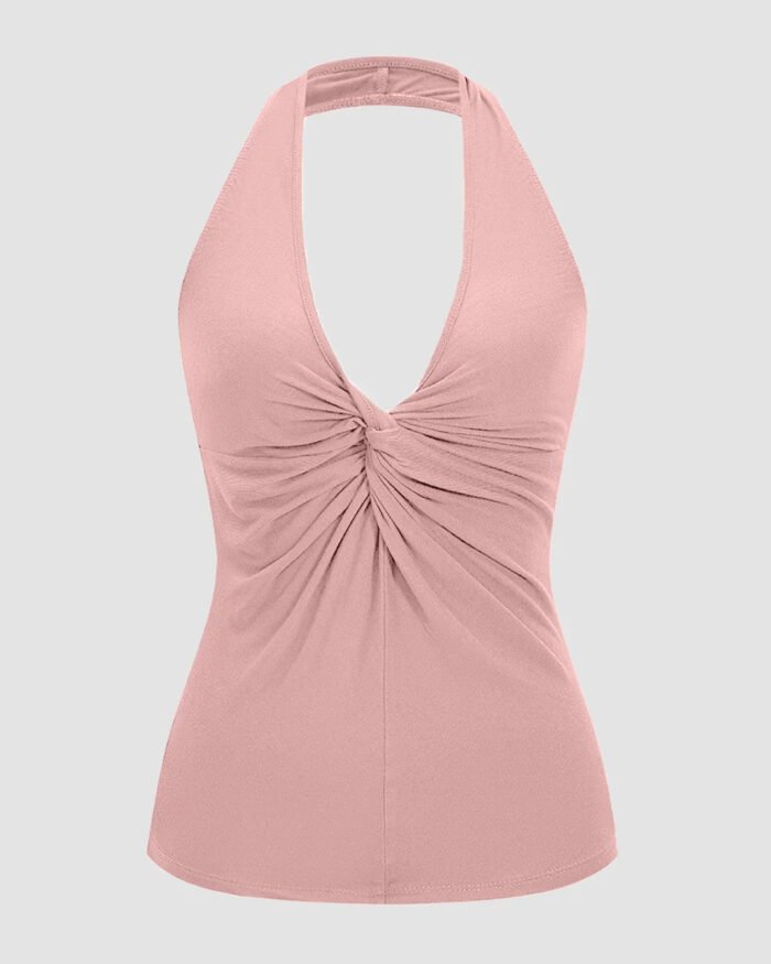 Halter Neck Ruched Top for Women in Rose