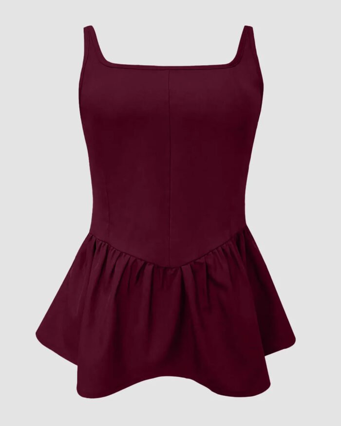 Burgundy Pleated Sleeveless Peplum Top