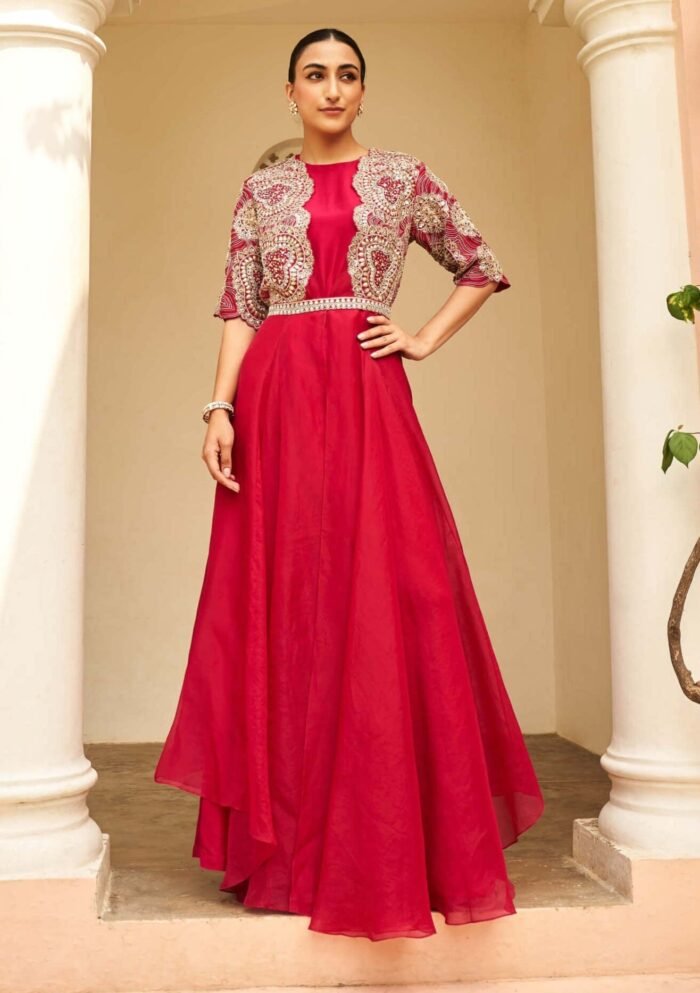 Ruby embroidered gown and jacket