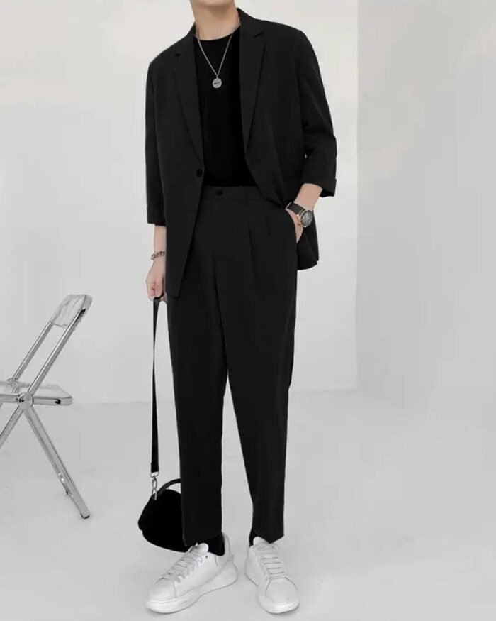 Slim Fit Suit Set for Men In Black