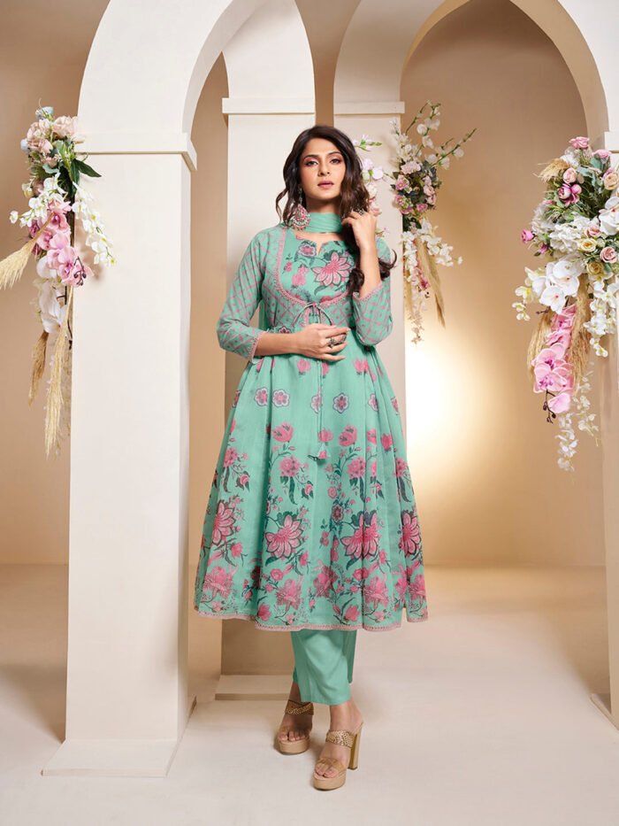 Women's Green Silk Anarkali Set