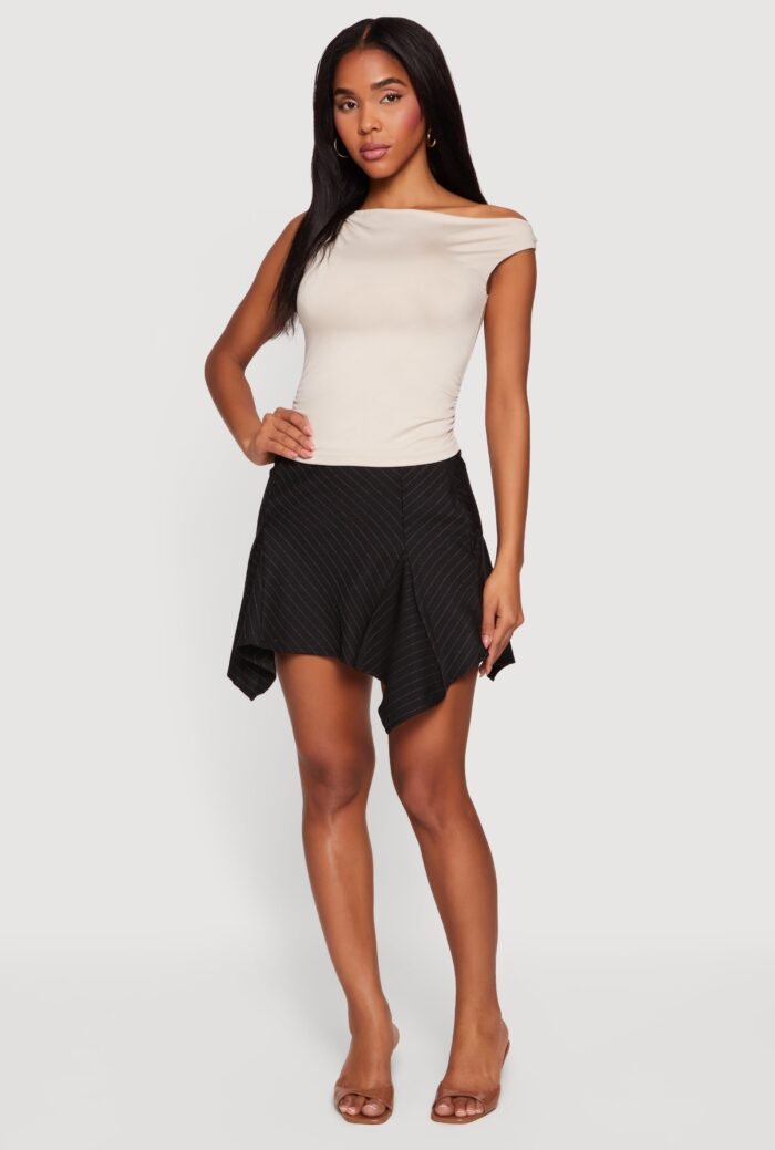Pinstripe Handkerchief Hem Mini Skirt