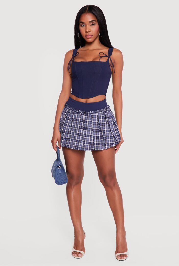 High Waisted Plaid Pleated Skirt