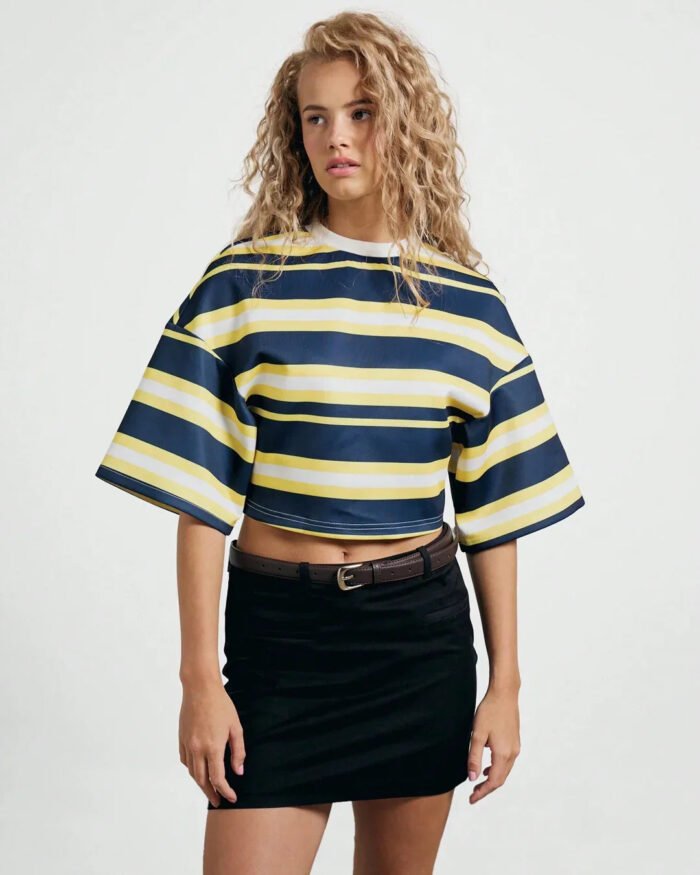 Striped Crew Neck Oversized Cropped T-Shirt