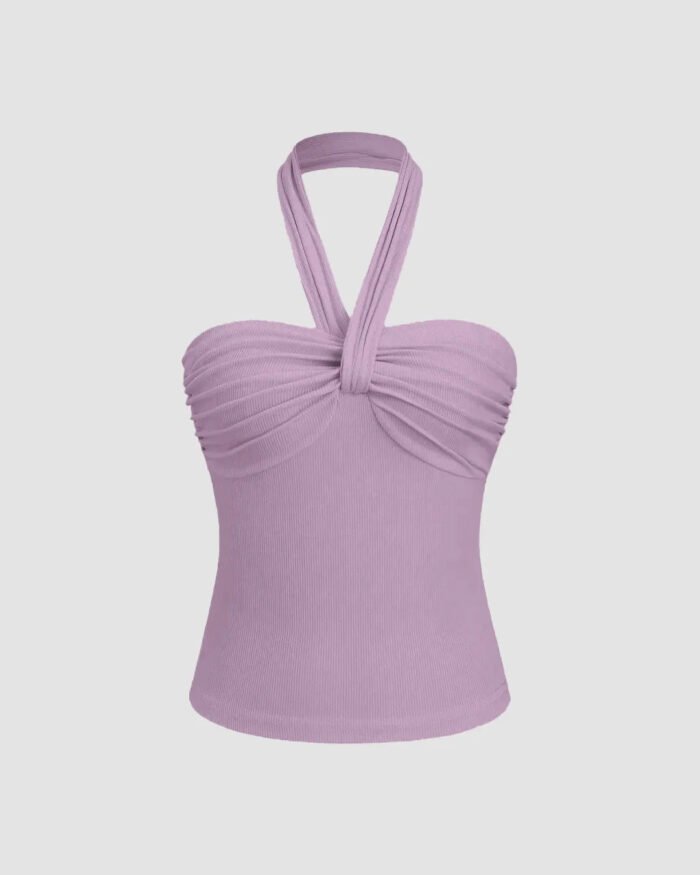 Ruched Halter Crop Top in Lilac