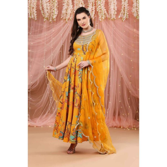 Hello Hi Anarkali Kurta with Dupatta Mustard (Set of 3)