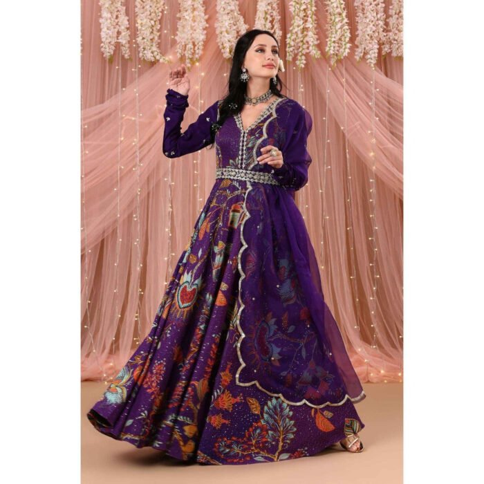 Hello Hi Anarkali Kurta with Belt and Dupatta Purple (Set of 3)