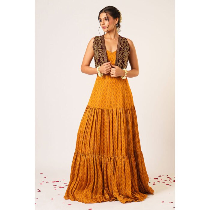 Hello Hi Mustard Tarini Anarkali with Jacket (Set of 2)