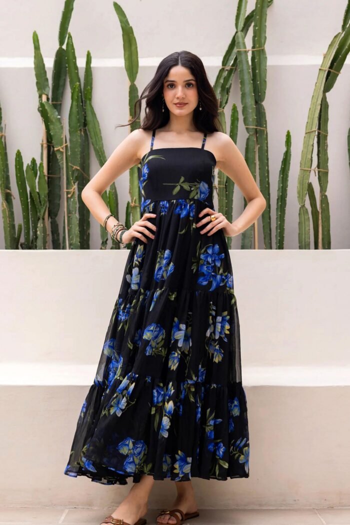 Women's Black Beautiful Faux Georgett Ethnic Festive Wear Girlie Gown