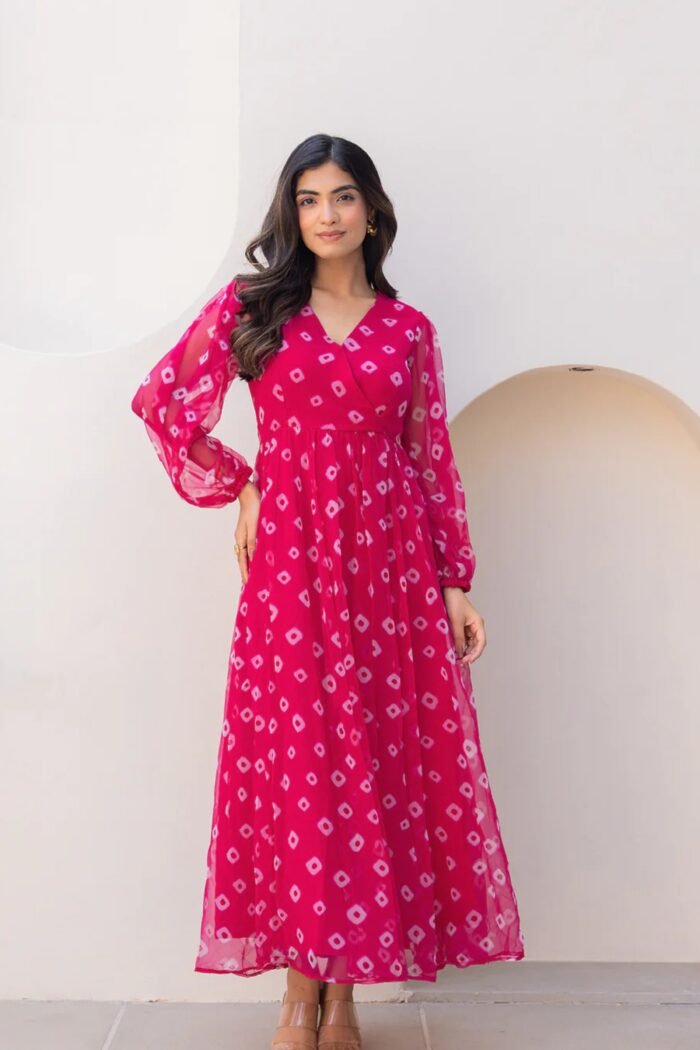 Women's Pink Beautiful Faux Georgett Ethnic Festive Wear Girlie Gown
