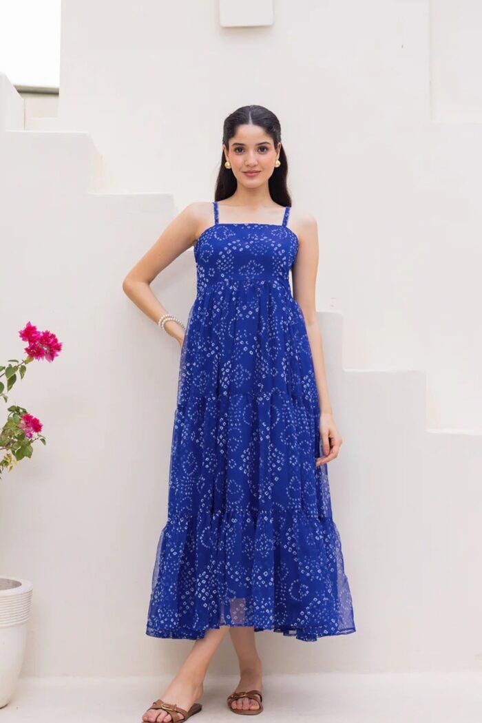 Women's Blue Beautiful Faux Georgett Ethnic Festive Wear Girlie Gown
