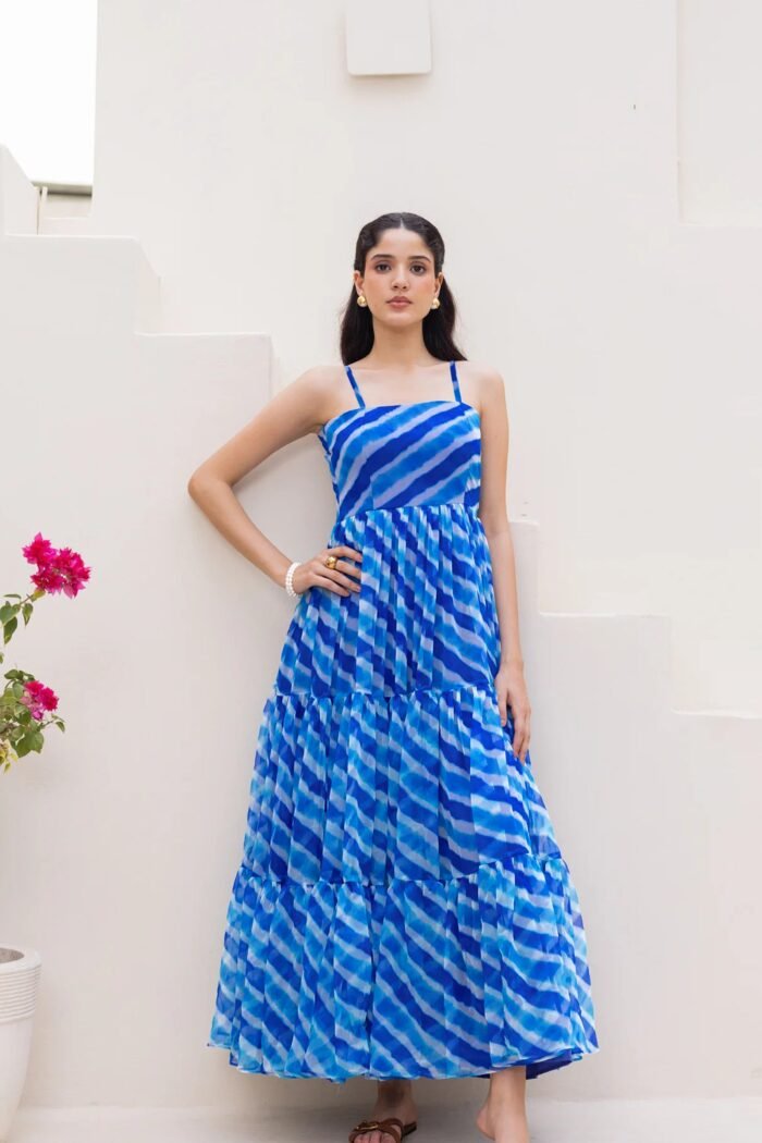 Women's Blue Beautiful Faux Georgett Ethnic Festive Wear Girlie Gown