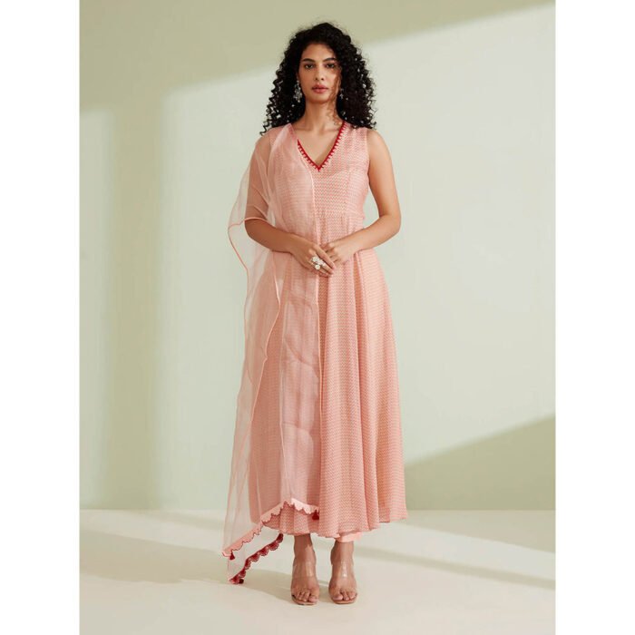 Hello Hi Chrisoula Peach Kalidar Anarkali & Pant with Dupatta (Set of 3)