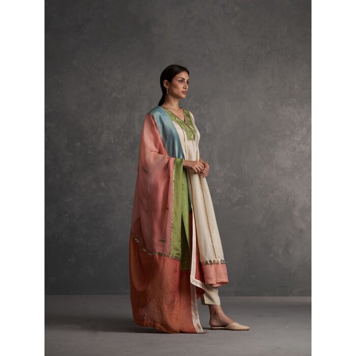 Hello Hi Sunehri Ivory Anarkali Kurta Pant with Dupatta (Set of 3)