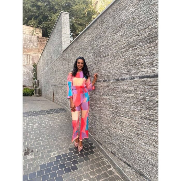 Hello Hi Multicolour Crushed Co-Ord with Belt (Set of 3)