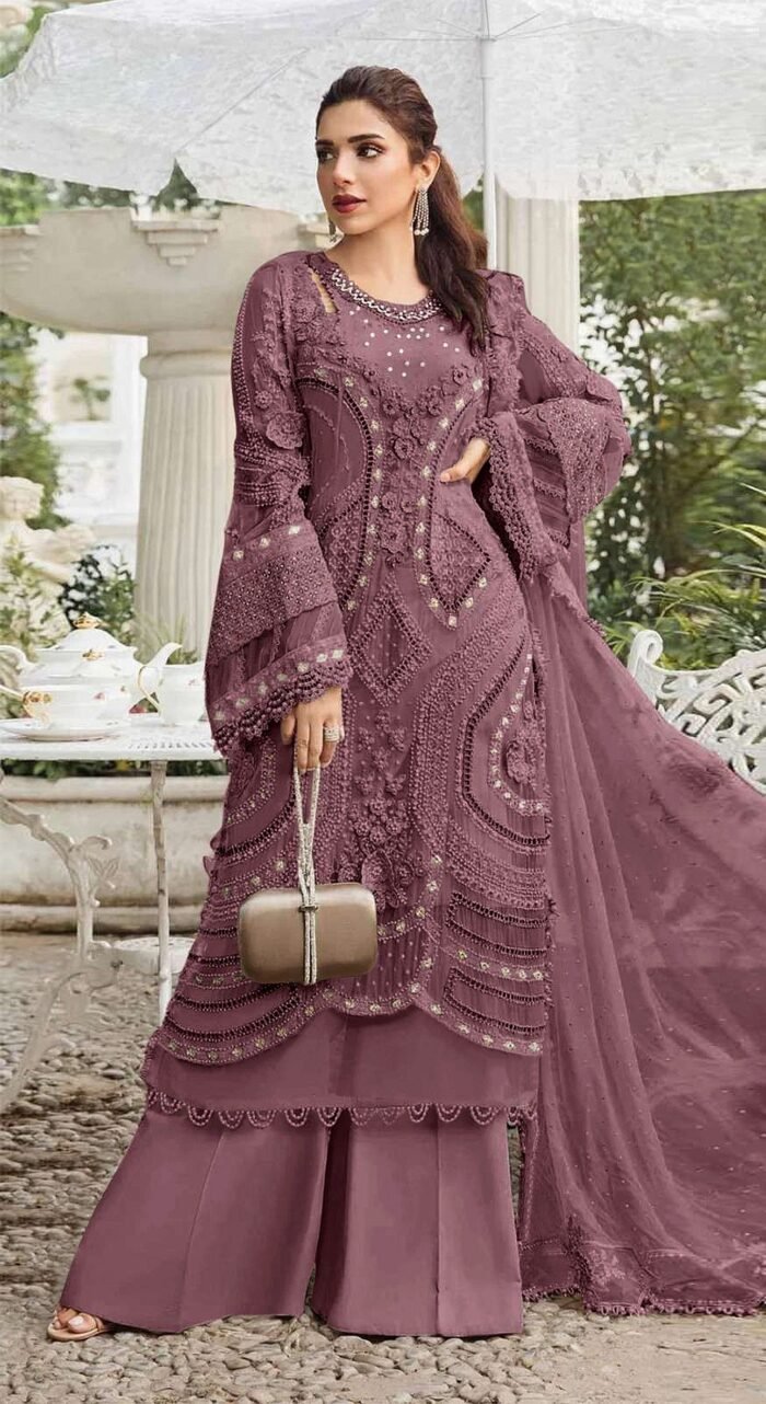 Women's Chocolate Embroidered Georgette Semi-Stitched Pakistani Salwar Suit