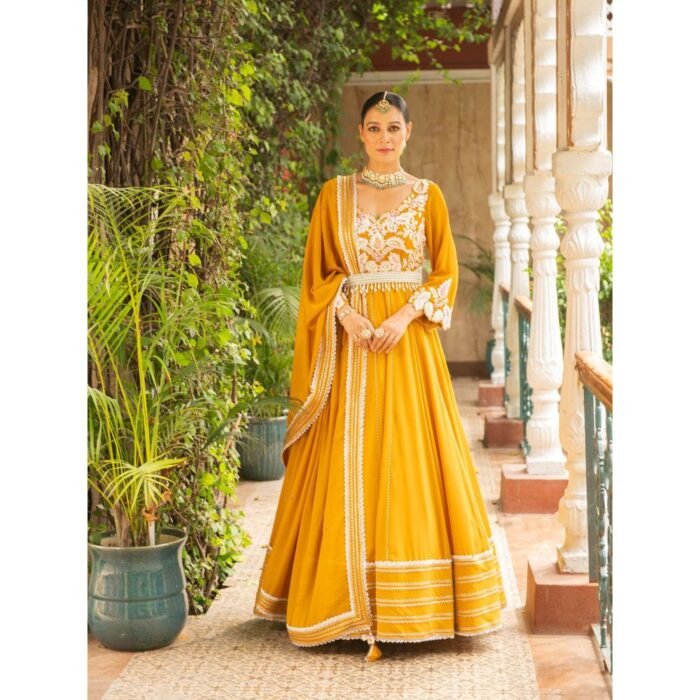 Hello Hi Hasrat Mustard Anarkali Kurta- Churidar with Dupatta (Set of 3)
