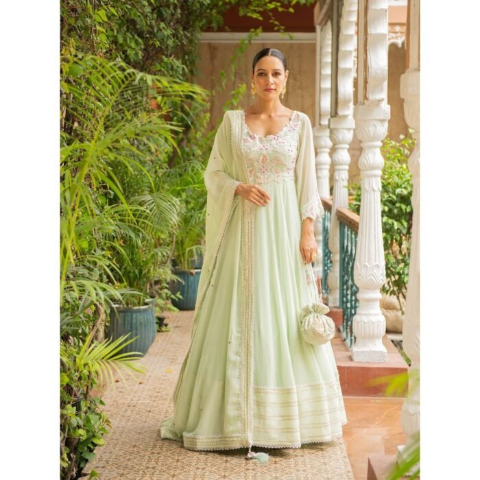 Hello Hi Hasrat Sea Green Anarkali Kurta and Churidar with Dupatta (Set of 3)