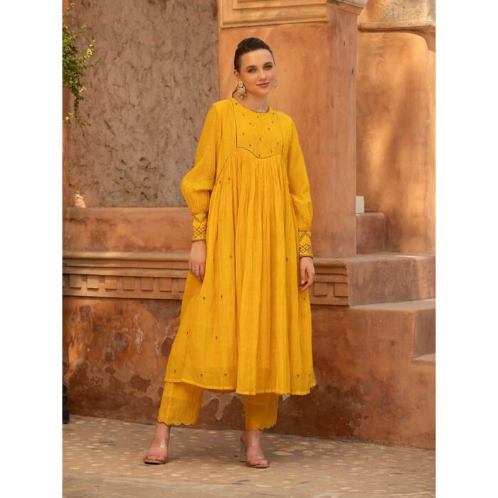 Hello Hi Marigold Charm Anarkali and Pant (Set of 2)