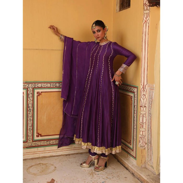Hello Hi Kundan Embroidered Anarkali and Dupatta (Set of 2)