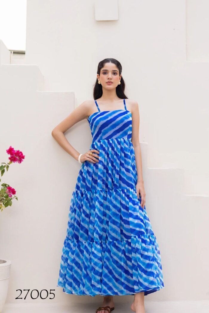Women's Beautiful Digital Printed Blue Ethnic Fully Flared Gown