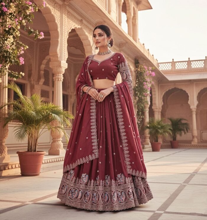 Women's Maroon Nc Vichitra Butti Embroidery Work Lehenga Set