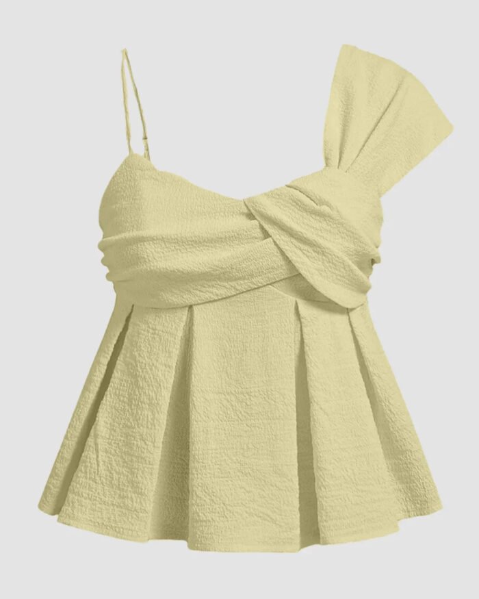 Asymmetric One Shoulder Ruffle Peplum Top in Yellow