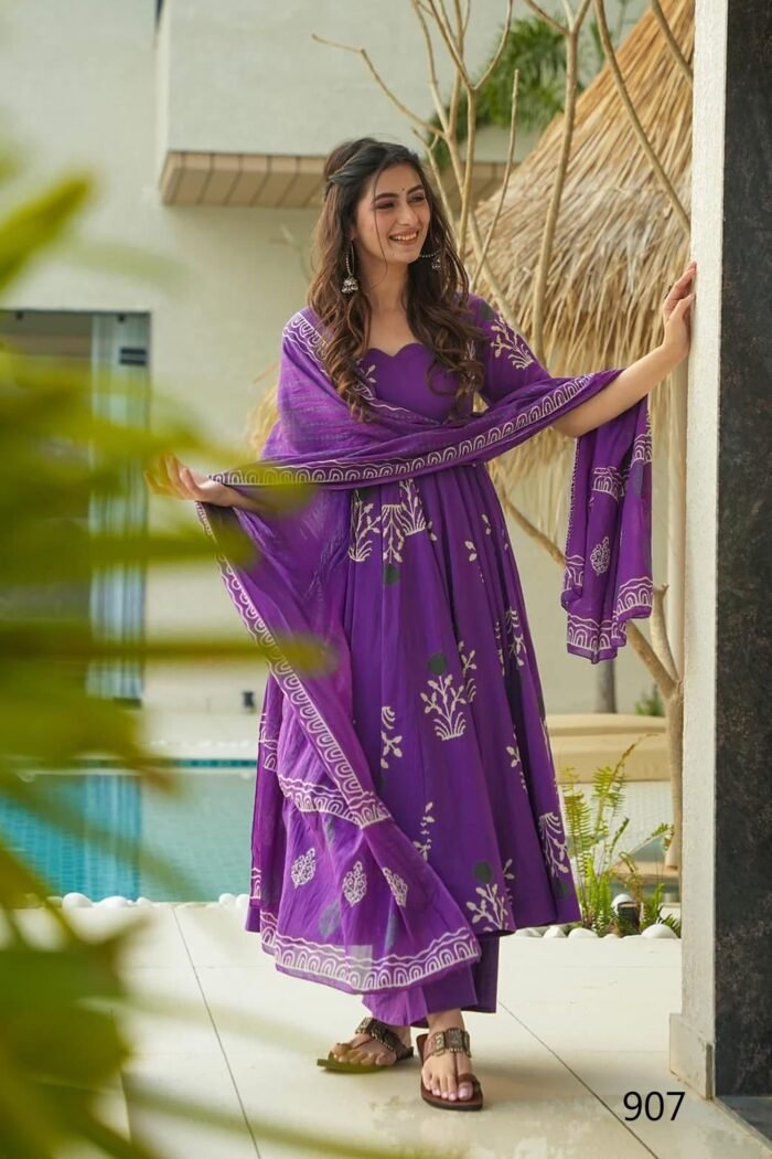 Women's Purple Heavy Cotton Heavy Digital Printed Anarkali Sets