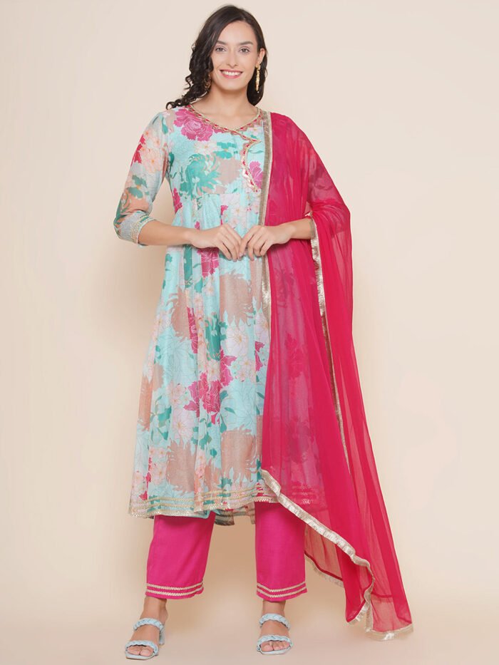 Women's blue Chanderi kurta Set