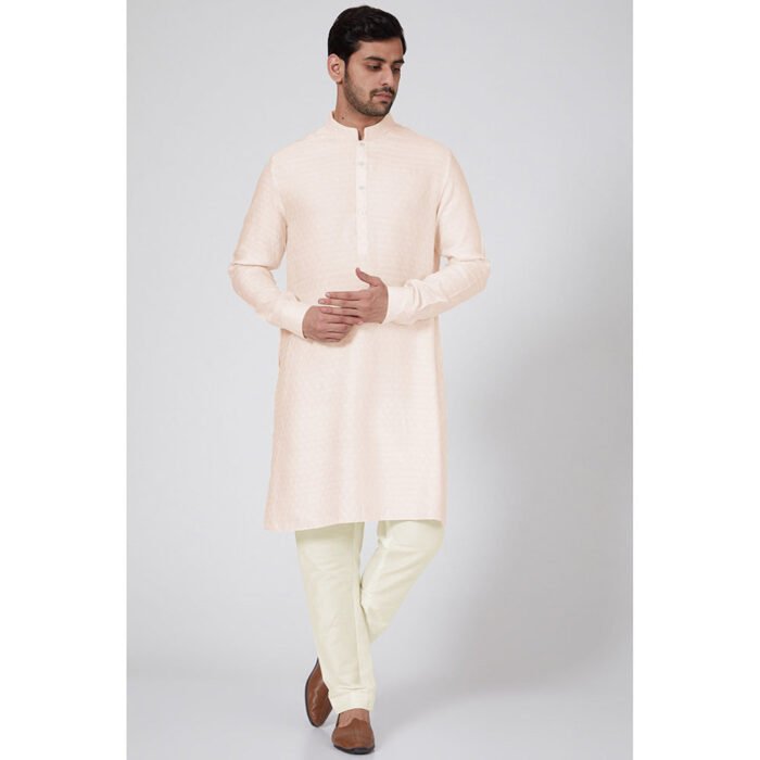 Hello Hi Peach Kavar Jacquard Kurta (Set of 2)