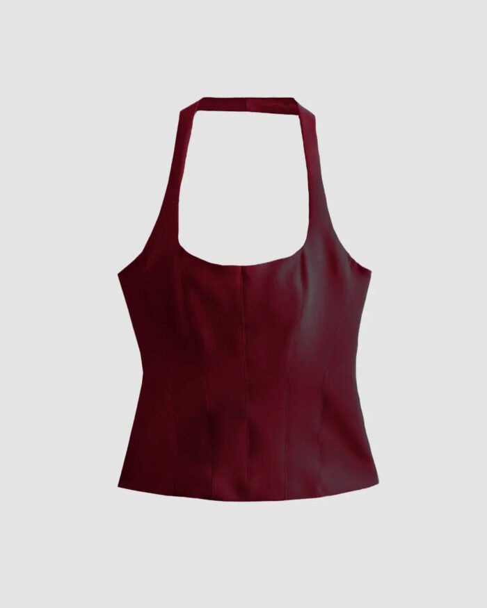 Burgundy Halter Neck Corset Top