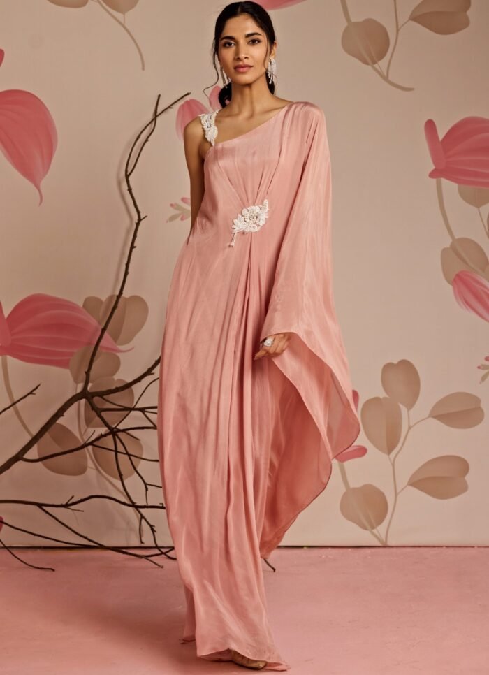 Dusty Pink Embroidered Chiffon Kaftan