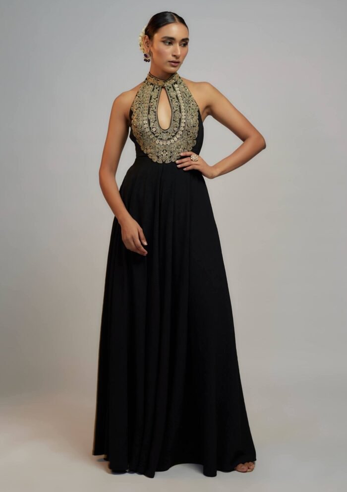 Black fana embroidered gown
