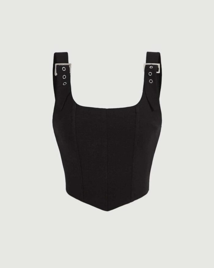 Corset Style Buckle Detail Sleeveless Top