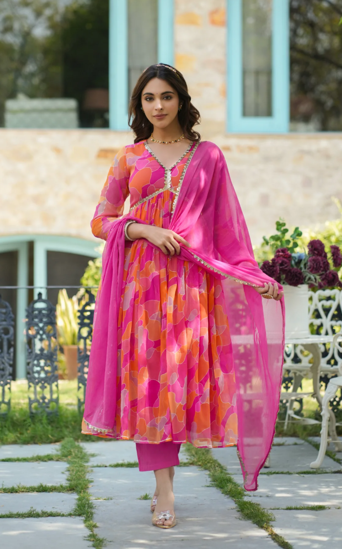 Women's Party Wear Printed Pakistani Style Alia Kurta Pant And Dupatta
