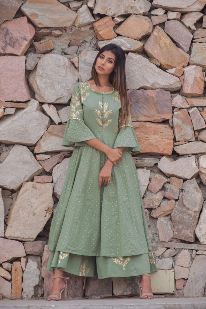 Women's Green Anarkali Kurta With Palazzo (2Pc Set)