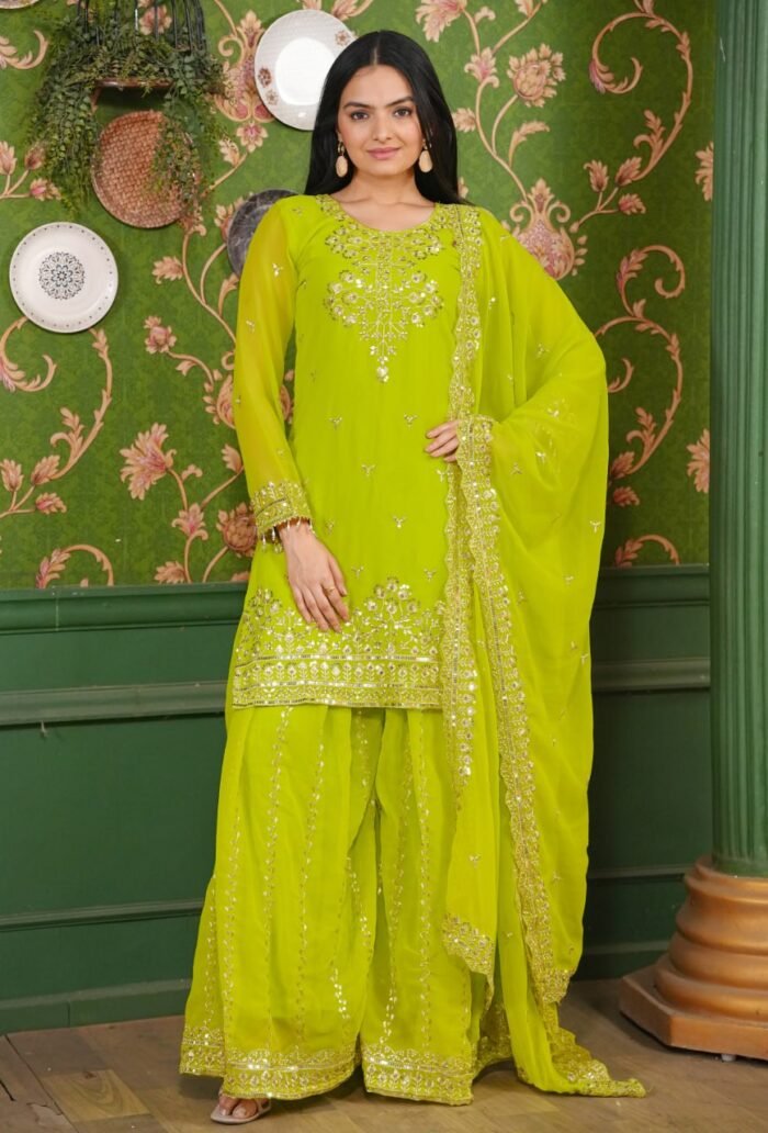 Women's Olive Colour Georgette Fabric Heavy Emrboidery Work Fully Stitched Pakistani Salwar Suit