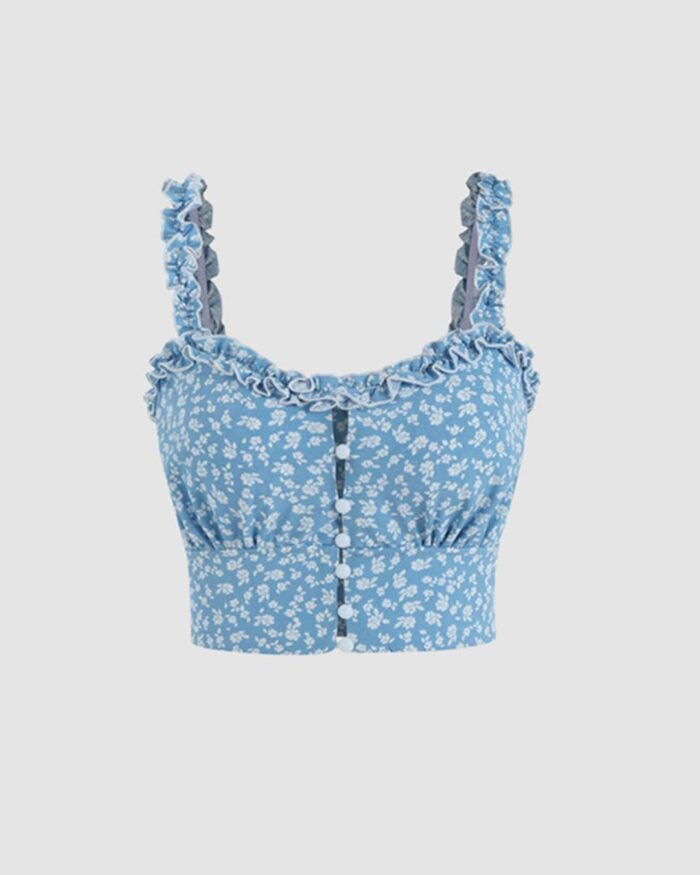 Floral Ditsy Print Sleeveless Cottagecore Trending Top