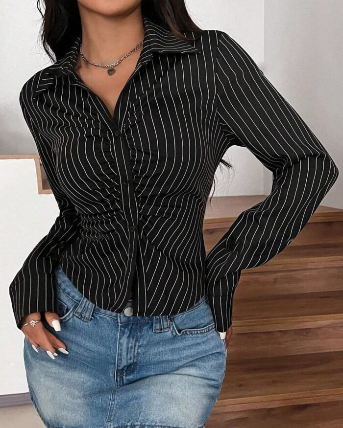 Formal Black And White Check Collared Full Sleeve Shirt