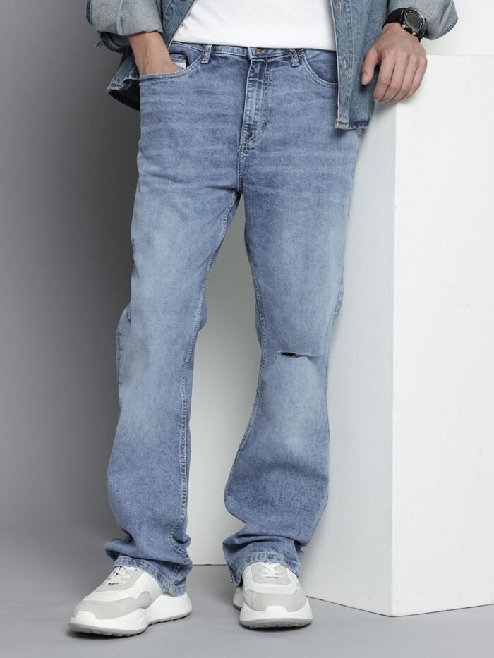 Men's Light Blue Slim Fit Solid Casual Jeans
