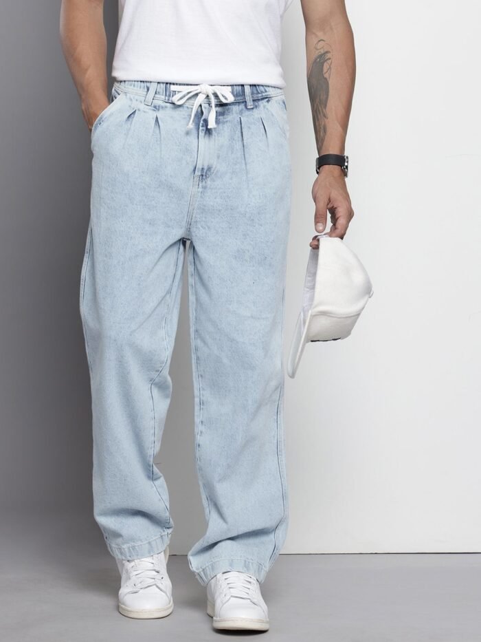 Men's Light Blue Relaxed Fit Solid Utility Jeans