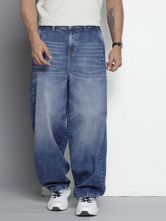 Men's Blue Skater Fit Solid Street Wear Jeans