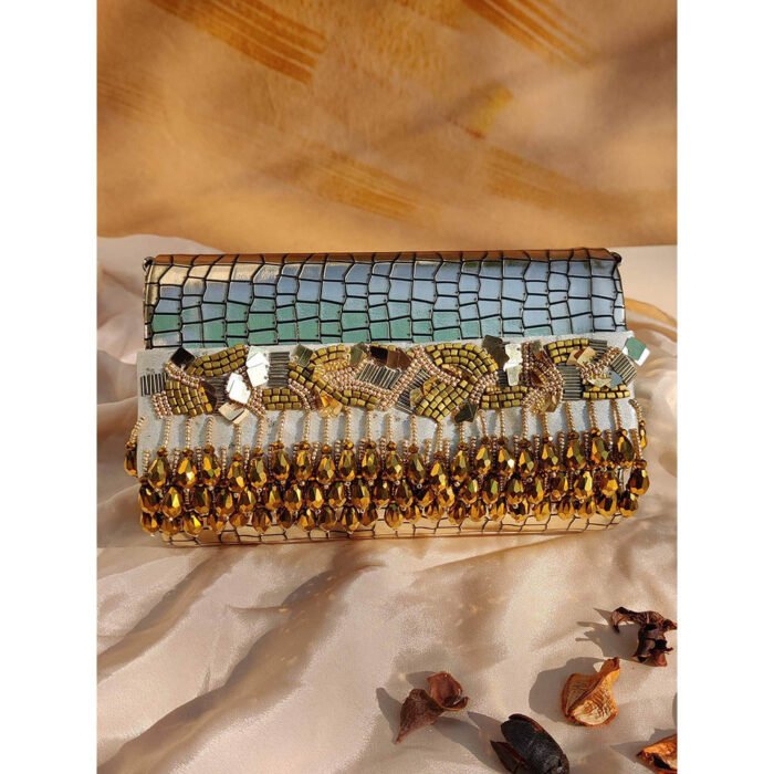 Hello Hi Noorie Gold Handheld Embellished Clutch Bag for Women