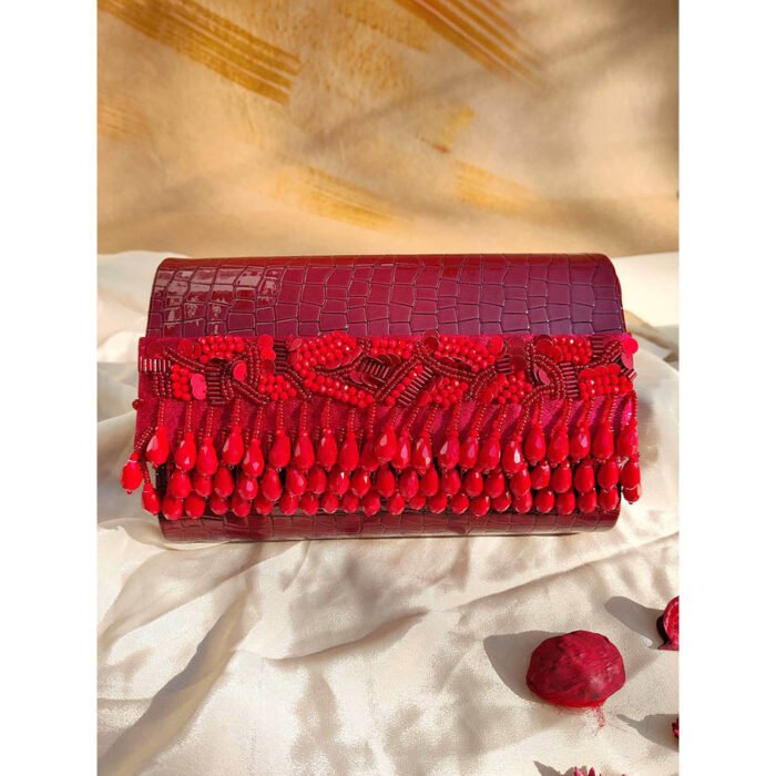 Hello Hi Noorie Red Handheld Embellished Clutch Bag for Women