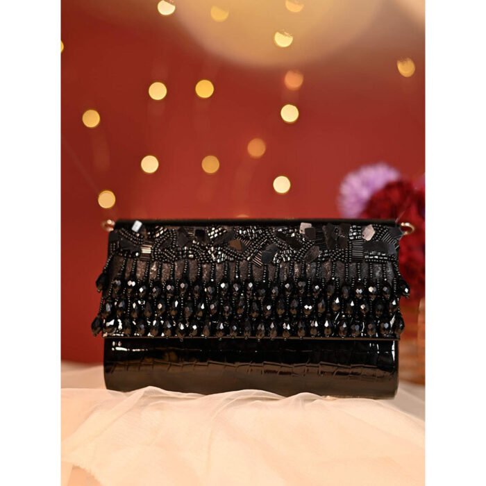 Hello Hi Noorie Black Handheld Embellished Clutch Bag for Women