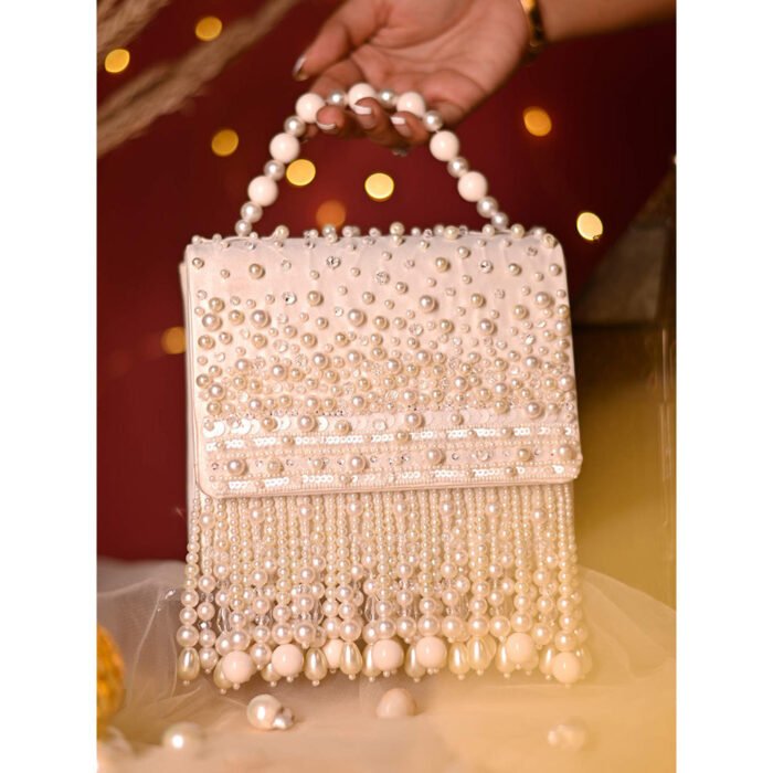Hello Hi Chloe White Embellished Clutch Bag for Women