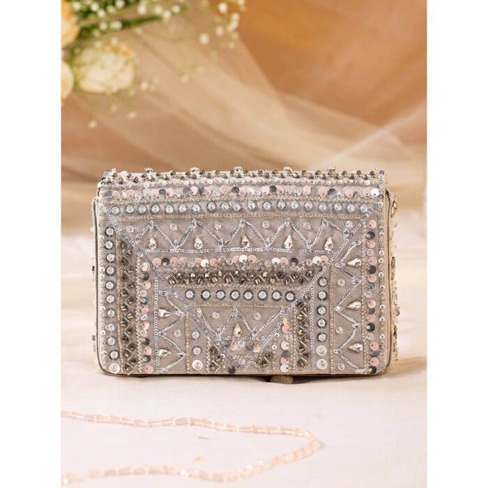 Hello Hi Rooh Grey Embellished Clutch Bag for Women