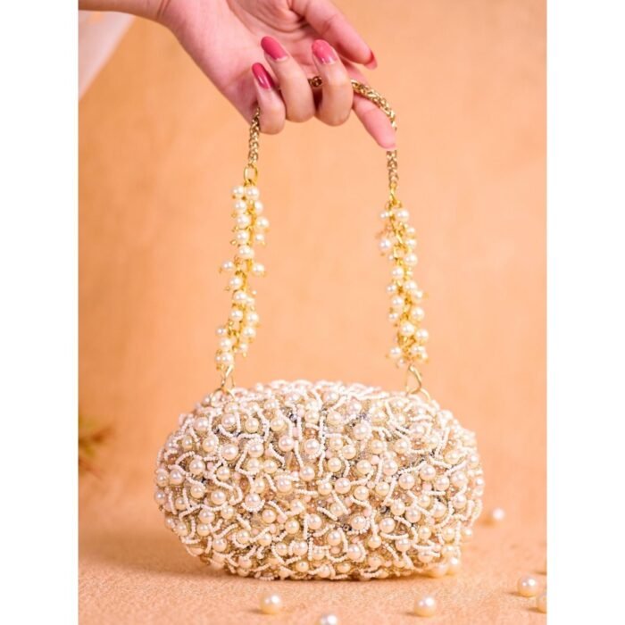 Hello Hi Chloe Off White Suede Pearl Clutch