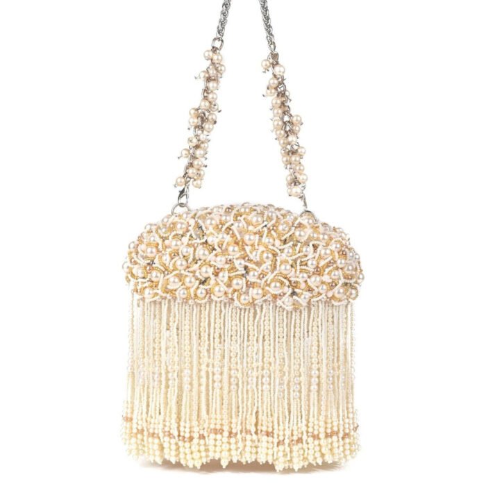 Hello Hi Chloe Off White Suede with Pearl Hanging Clucth