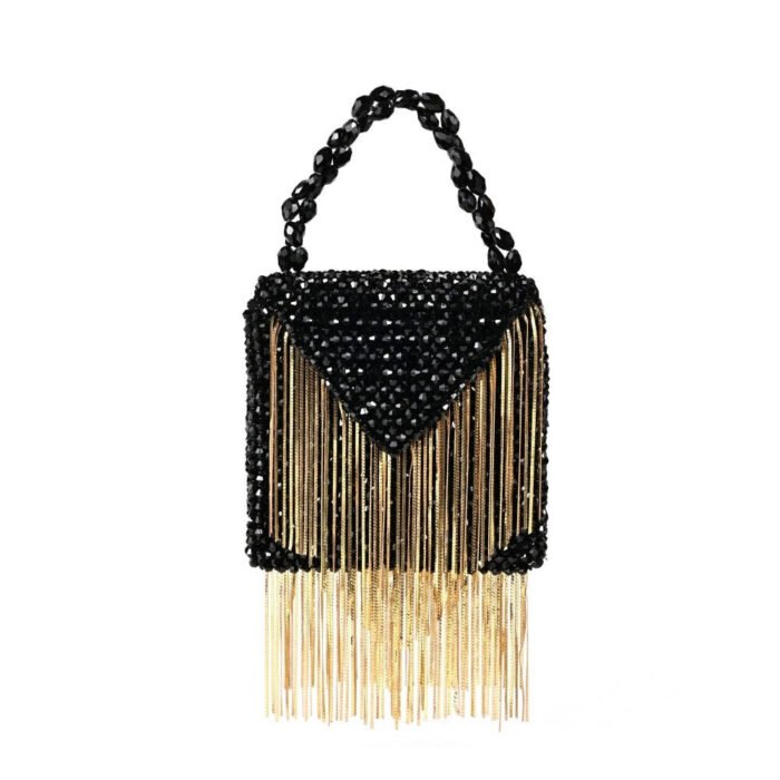 Hello Hi Natali Black Embellished Mini Bag with Gold Chain